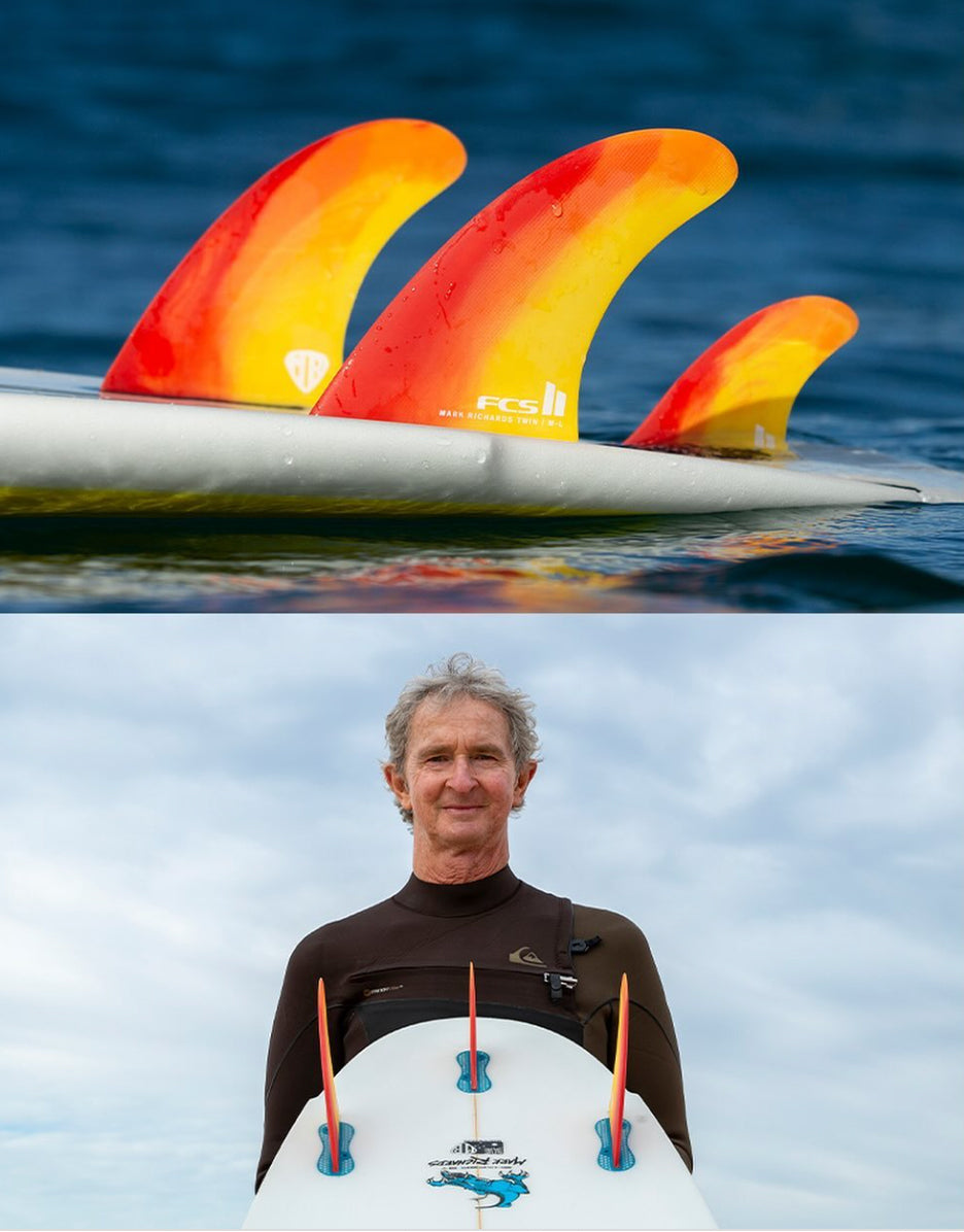 FCS II MR MARK RICHARDS PC TWIN FIN SET 2+1 SUNSET SWIRL