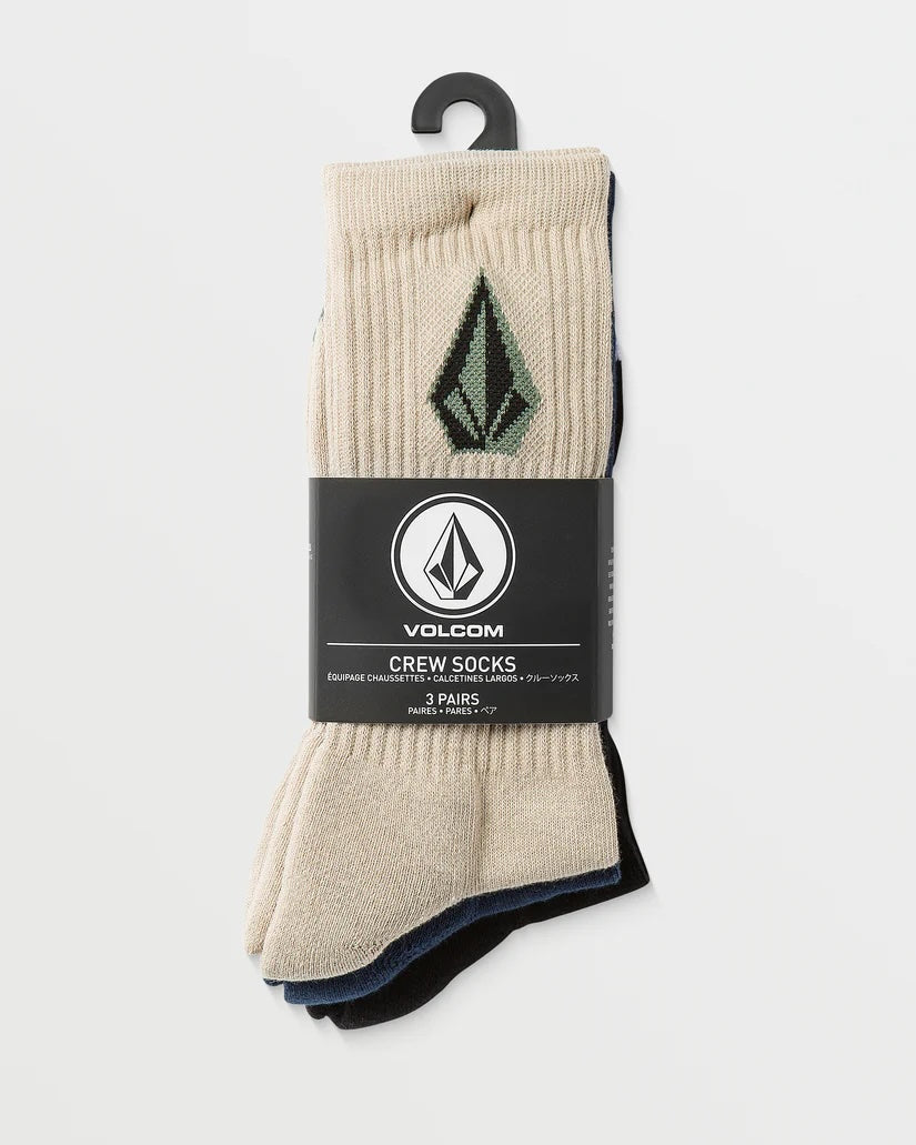 VOLCOM FULL STONE SOCKS WHITE 3 PACK PALE KHAKI