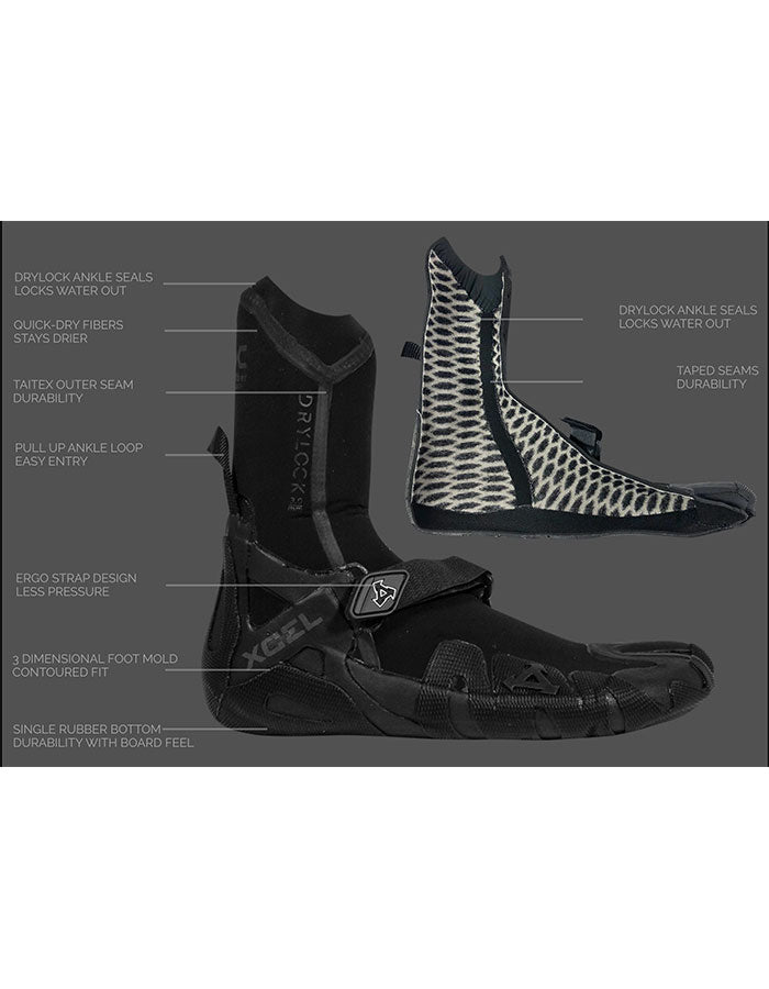 XCEL DRYLOCK 5MM SPLIT TOE BOOTS BLACK GREY