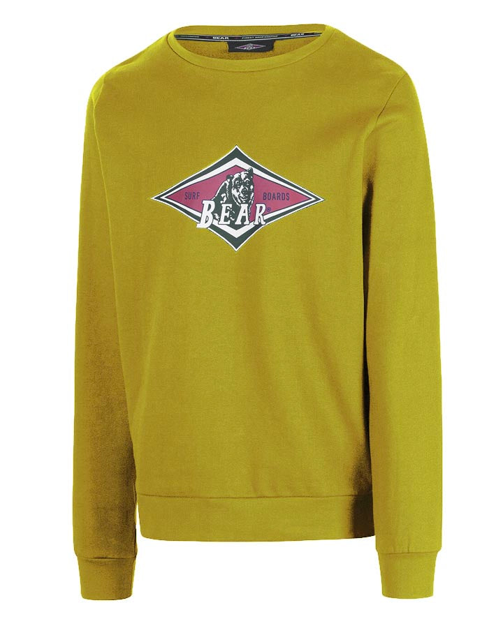  BEAR SURFBOARDS FLEECE CREWNECK BIG LOGO GREEN SULPHUR