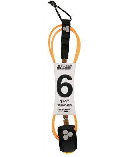  CHANNEL ISLAND HEX CORD 6' STANDARD LEASH FLO ORANGE