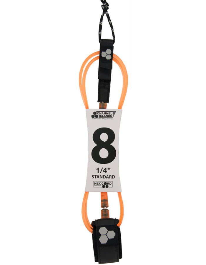  CHANNEL ISLAND HEX CORD 8' STANDARD LEASH FLO ORANGE