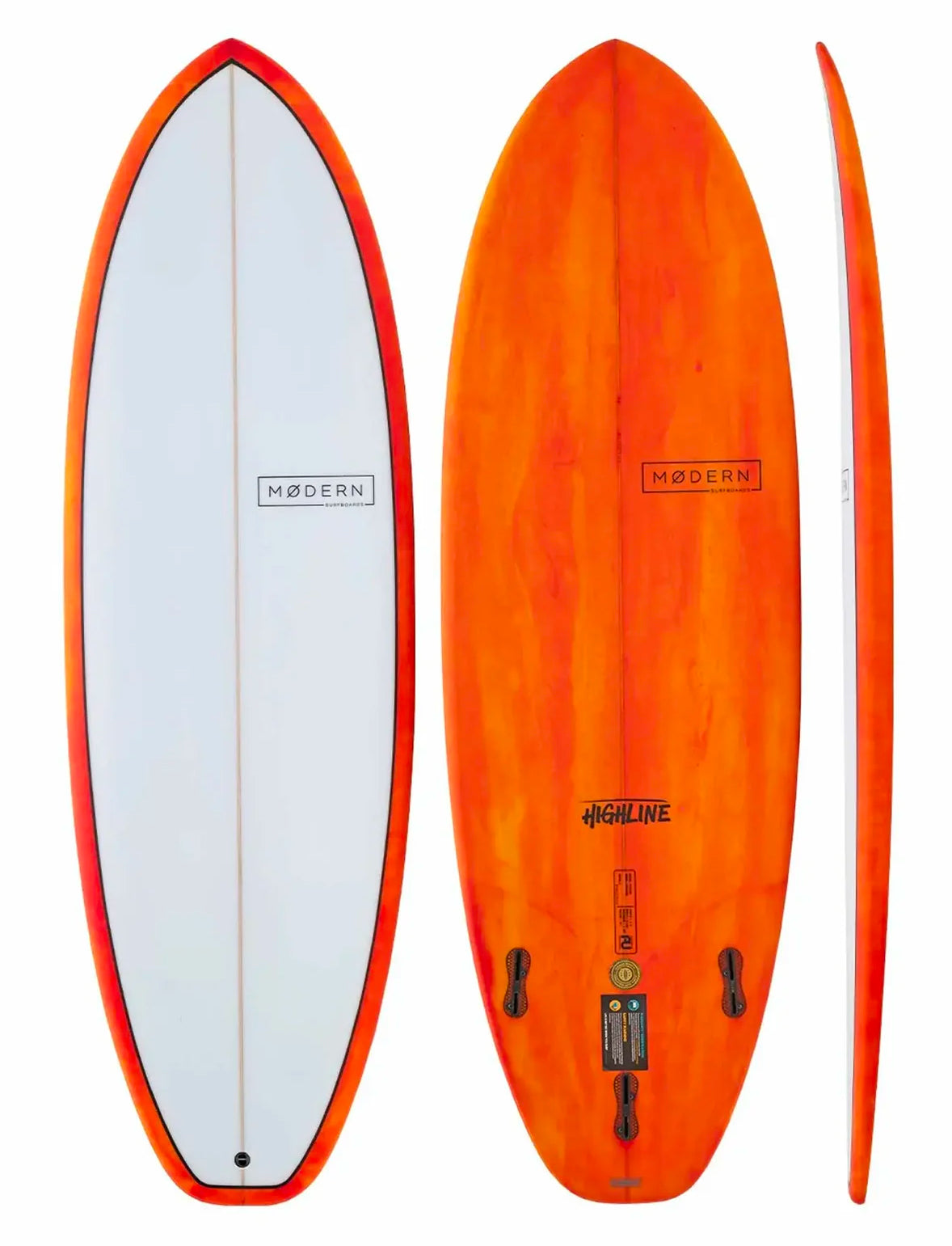  MODERN SURFBOARDS HIGHLINE 5'8" PU FCSII 3 FIN FIRE