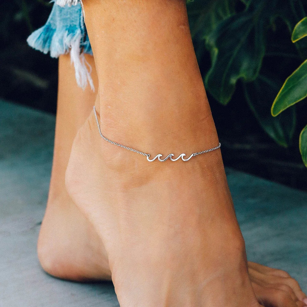  PURA VIDA DELICATE WAVE ANKLET SILVER