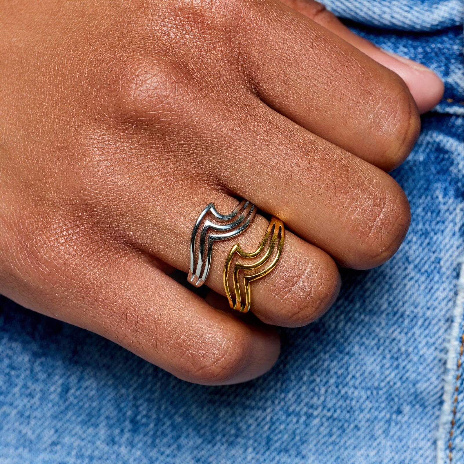  PURA VIDA SURFRIDER TRIPLE WAVE RING GOLD