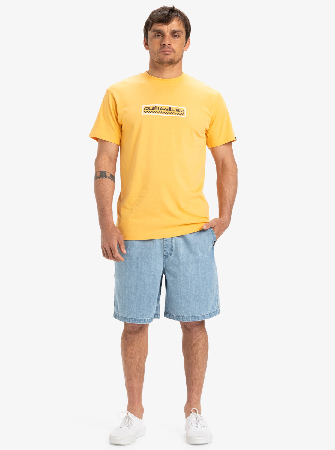  QUIKSILVER TAXER DENIM SHORTS STONE WASH
