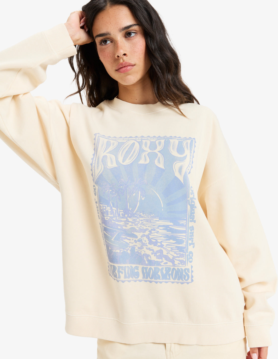  ROXY LINEUP TERRY OVERSIZED CREW NECK SWEATSHIRT PARCHMENT