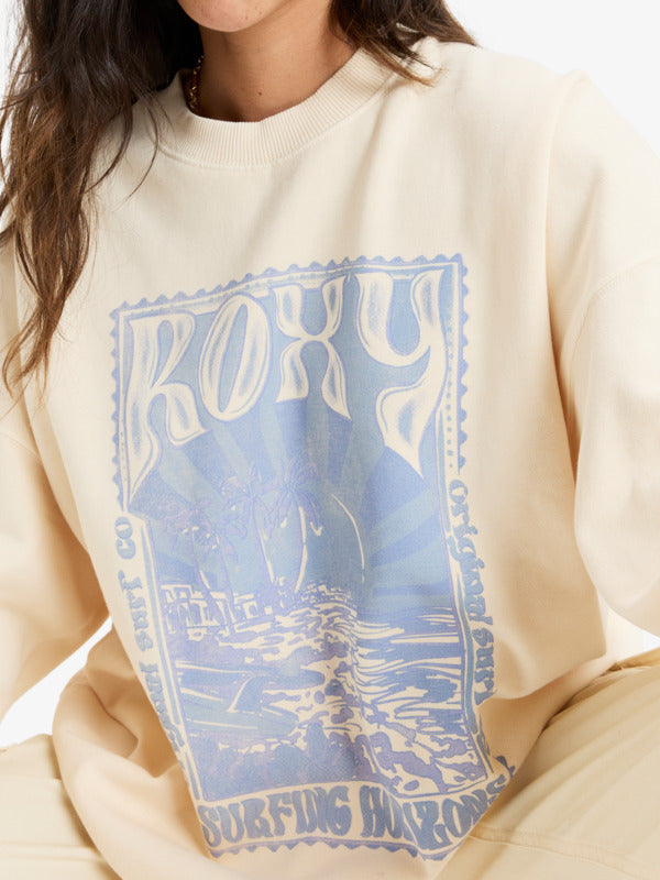  ROXY LINEUP TERRY OVERSIZED CREW NECK SWEATSHIRT PARCHMENT