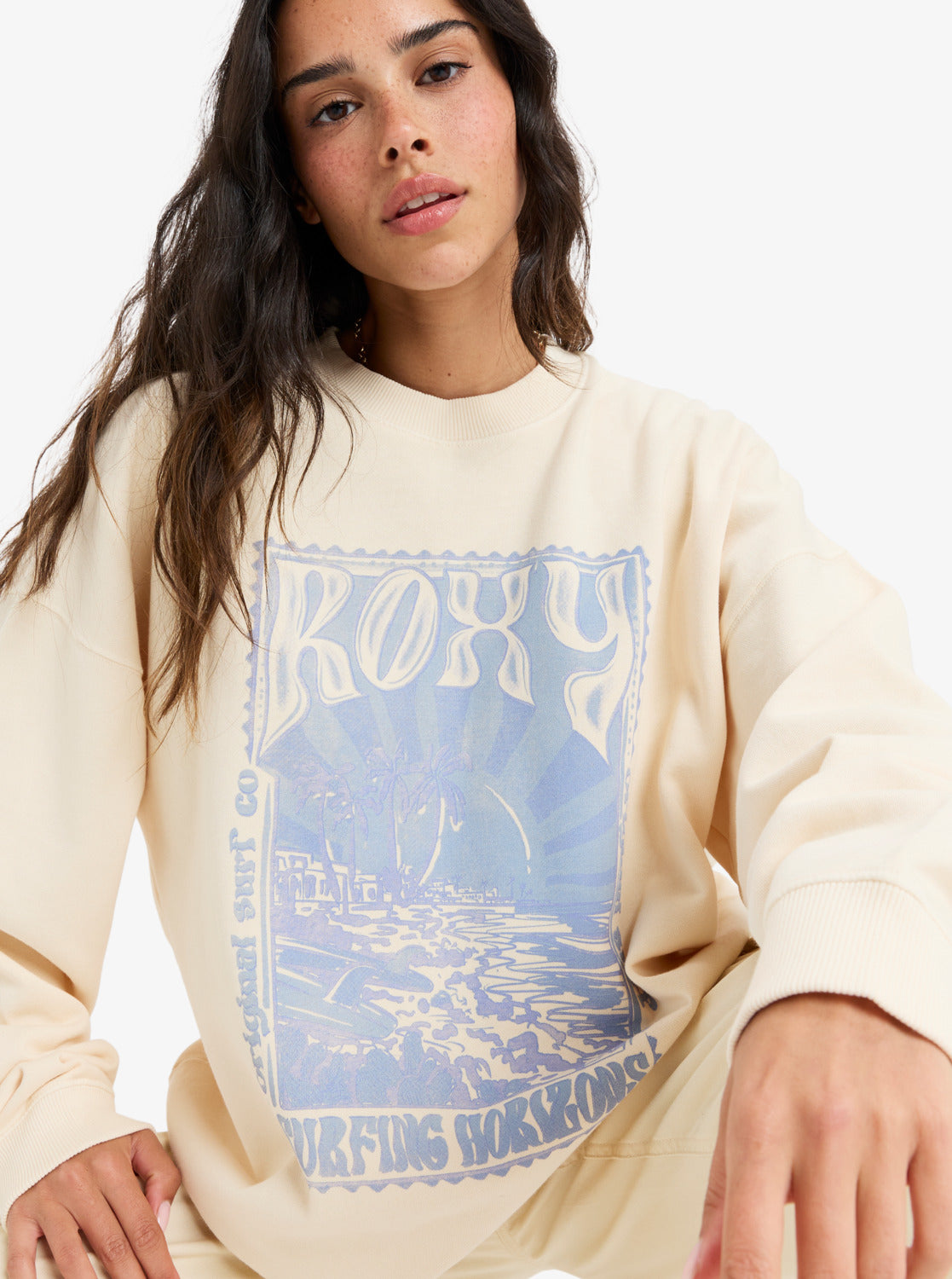  ROXY LINEUP TERRY OVERSIZED CREW NECK SWEATSHIRT PARCHMENT
