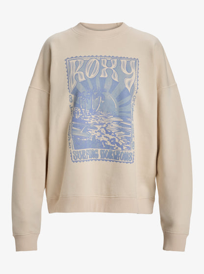  ROXY LINEUP TERRY OVERSIZED CREW NECK SWEATSHIRT PARCHMENT
