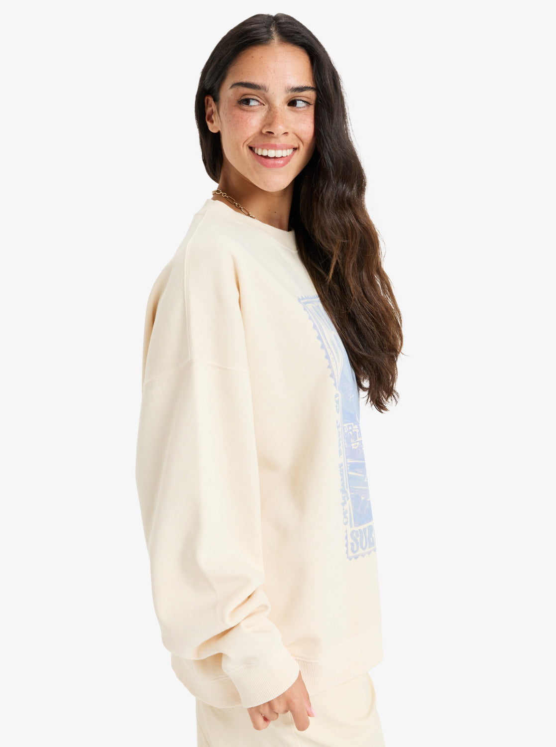  ROXY LINEUP TERRY OVERSIZED CREW NECK SWEATSHIRT PARCHMENT
