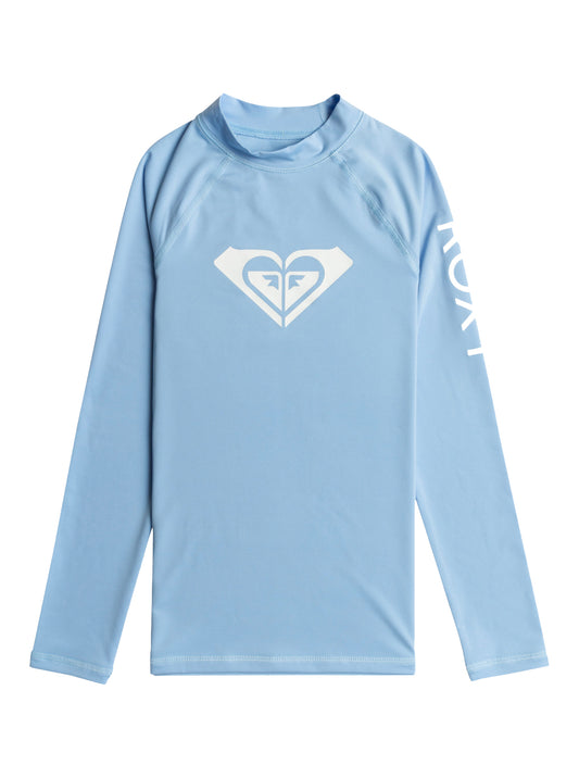  ROXY WHOLE HEARTED LONG SLEEVE GIRL UPF 50 RASH GUARD BEL AIR BLUE