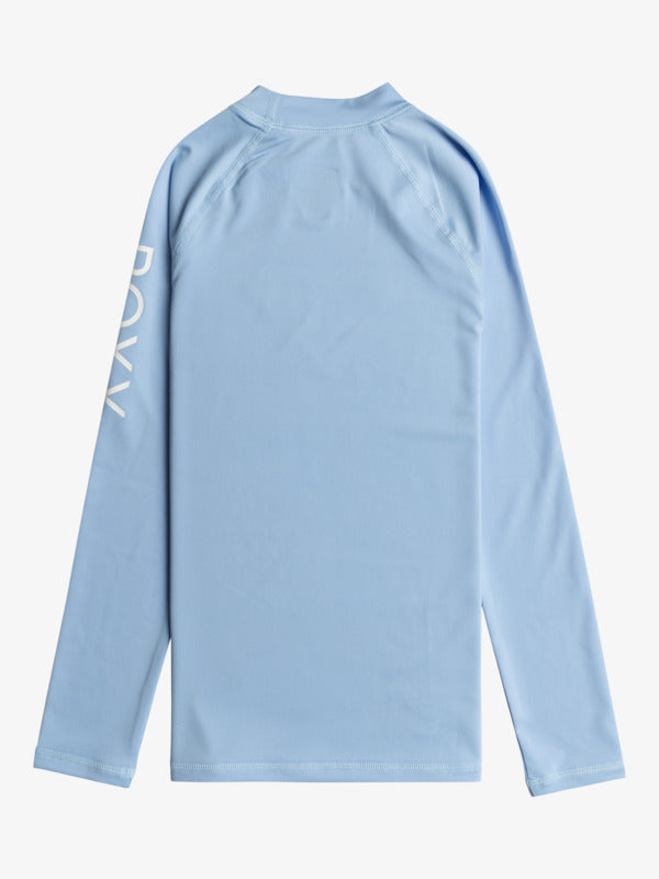  ROXY WHOLE HEARTED LONG SLEEVE GIRL UPF 50 RASH GUARD BEL AIR BLUE