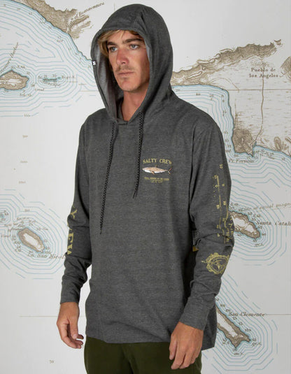  SALTY CREW BRUCE HOOD TECH TEE CHARCOAL