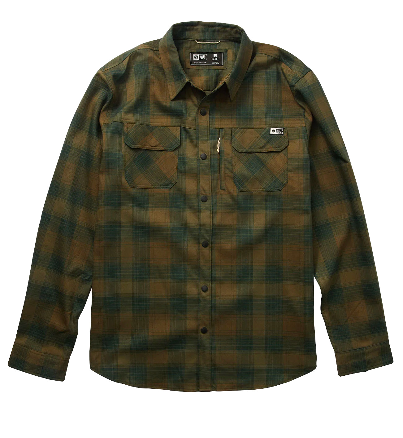  SALTY CREW FATHOM LONG SLEEVE TECH FLANNEL EARTH