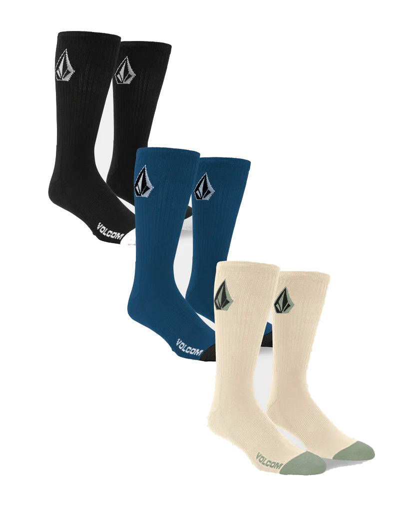  VOLCOM FULL STONE SOCKS WHITE 3 PACK PALE KHAKI