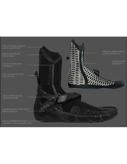  XCEL DRYLOCK 3MM SPLIT TOE BOOTS BLACK